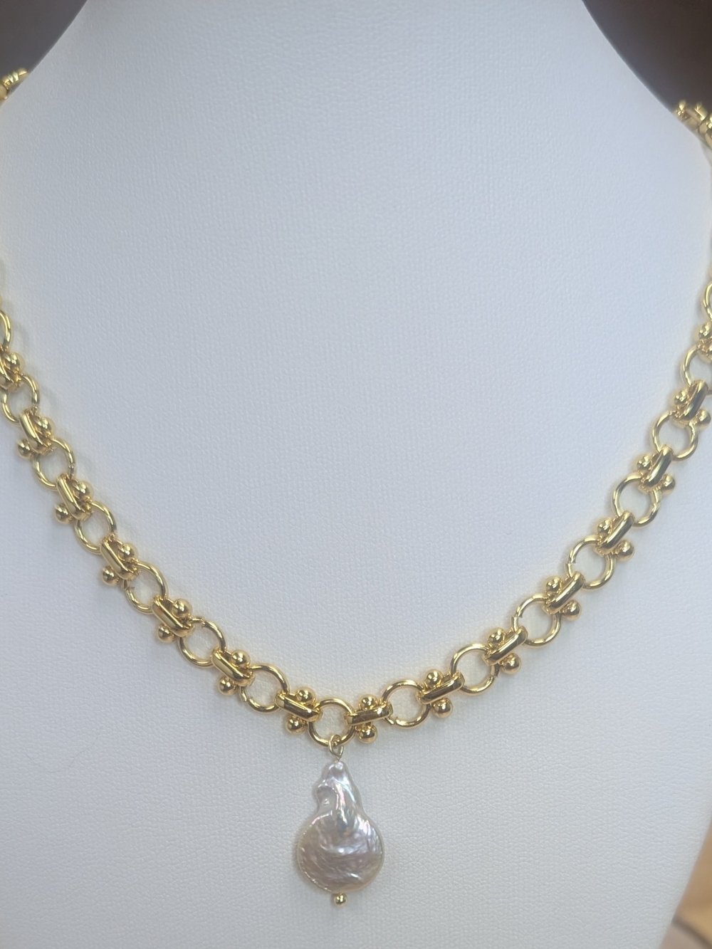 Baroque Pearl Necklace 18K Gold Plated Chain High Luster 16” + 2" Extender - Picture 3 of 9
